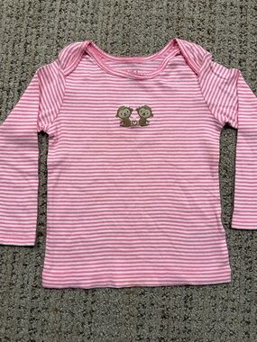 💥SALE 10/$20💥 Pink & White Striped Long Sleeve Tee with Monkey Embroidery